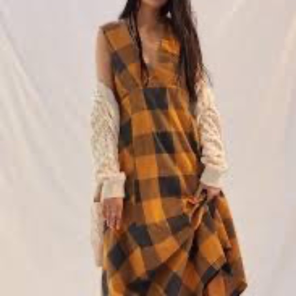 Anthropologie Maeve Gingham Maxi Cotton Sleeveless Dress Mustard Black S - Picture 13 of 14